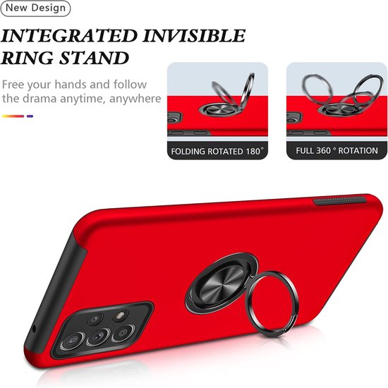 Coque de téléphone avec bague et aimant pour support de téléphone - Coque adaptée pour : Samsung Galaxy A33 5G - Coque rigide anti-chute - Rouge
