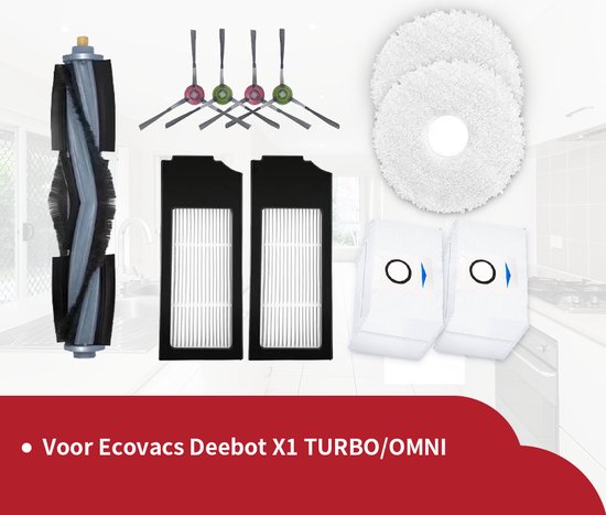 14 stuks accessoireset voor ECOVACS DEEBOT T20 OMNI, T20 PRO, T20 PRO PLUS, T20 MAX Robot Vauum vervangende onderdelen, 1 borstelroller, 4 zijborstels, 2 filters, 4 dweilpads, 2 stofzakken, 1 borstel