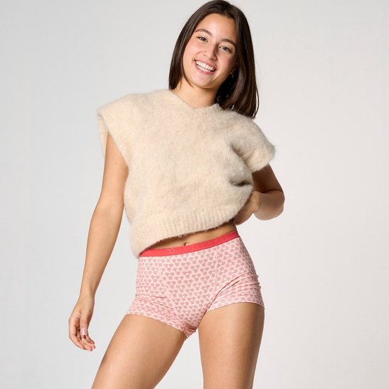 Moodies menstruatie ondergoed (meiden) - Bamboe Boyshort print roze - moderate/heavy kruisje - roze - maat M (176-188) - period underwear