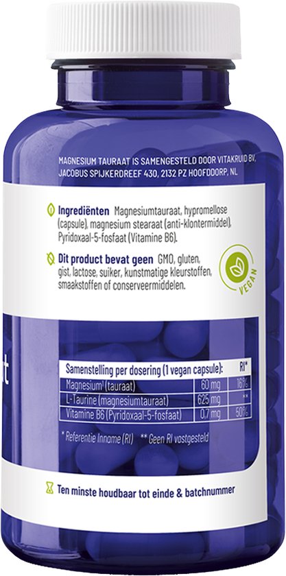 Vitakruid Magnesium Tauraat - met p-5-p de actieve vorm van B6 - 90 vegicaps - Vitakruid