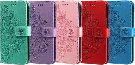 Étui adapté pour Samsung Galaxy A25 - Bookcase - Porte-cartes - Portefeuille - Imprimé fleurs - Simili cuir - Blauw