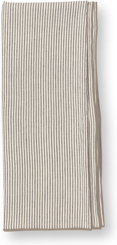 vtwonen Tafelkleed - Gestreept - Gebroken Wit & Zwart - Katoen & Linnen - 150 x 250 cm