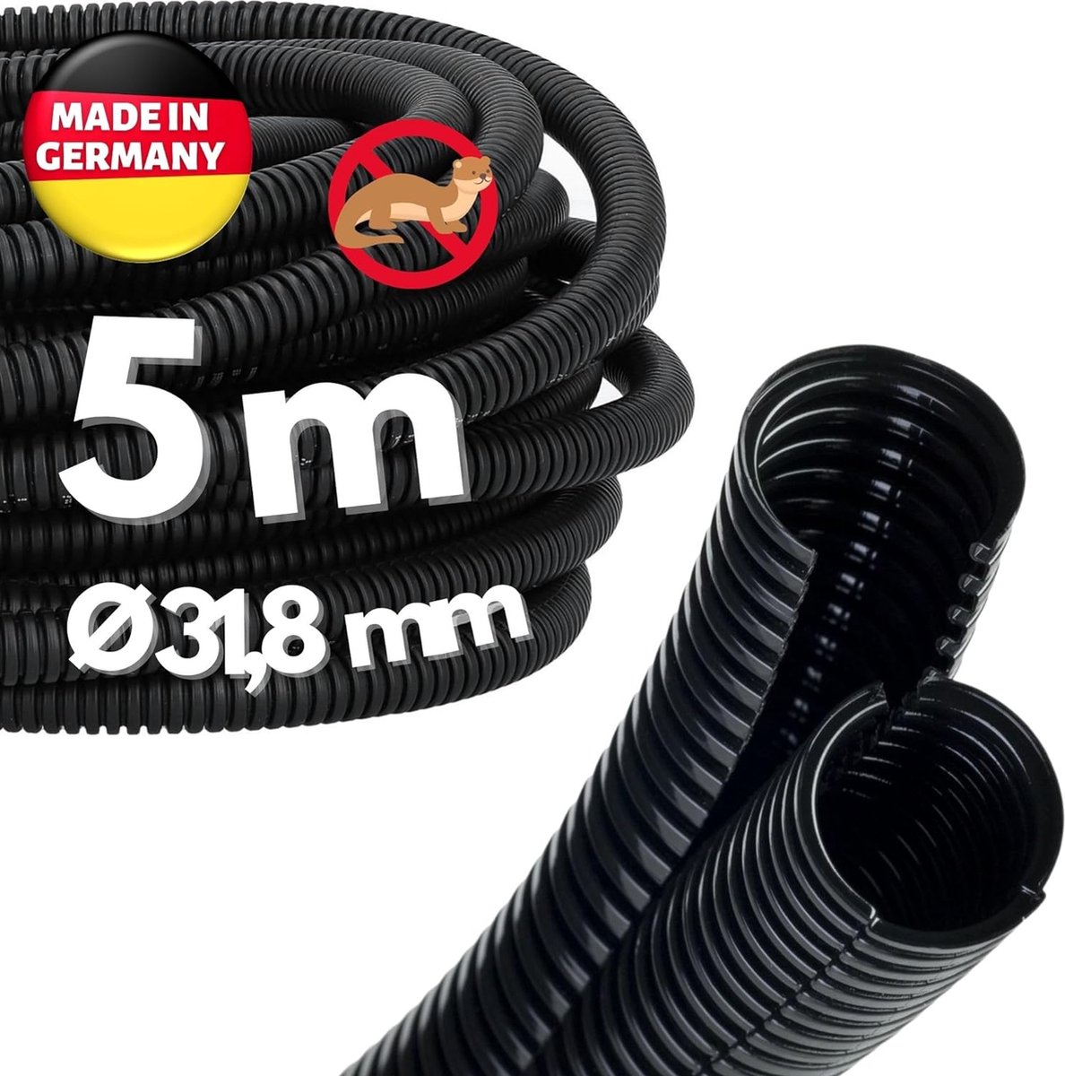 5 meter Kalitec ribbelbuis Twin NW 37 I ribbelslang in twee delen I solar ribbelbuis I marterbeschermingsbuis I lege buis I kabelbescherming AD 42,7 mm ID 31,8 mm