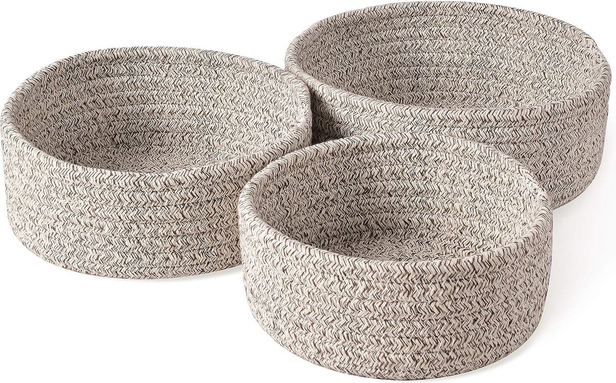 Bewaarmand - mandjes gevlochten, 3-delig, stapelbaar geweven, decoratieve opbergmand voor organisatie en opslag, stoffen plank, rond servies voor vruchten, sieraden, sleutels, naaisets