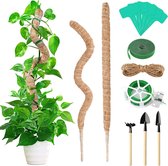 Monstera, plantenstaaf, 2 stuks, 120 cm, met 20 m boombevestiging, bindband en tuingereedschap, kokosplanthulp, flexibele mosstaaf voor kamerplanten, klimplanten en plantenondersteuning
