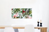 Wanddecoratie Metaal - Aluminium Schilderij Industrieel - Jungle - Dieren - Meisjes - Kinderen - Jongens - Flamingo - Papegaai - 80x40 cm - Dibond - Foto op aluminium - Industriële muurdecoratie - Voor de woonkamer/slaapkamer