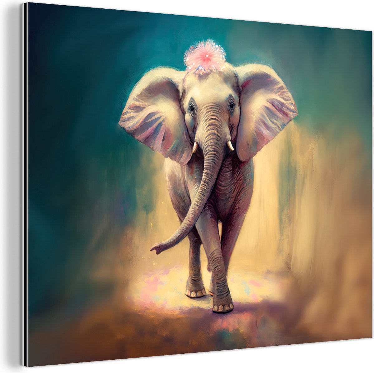 Wanddecoratie Metaal - Aluminium Schilderij Industrieel - Olifant - Dieren - Verf - Bloemen - Portret - Kinderen - 40x30 cm - Dibond - Foto op aluminium - Industriële muurdecoratie - Voor de woonkamer/slaapkamer