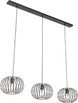 QAZQA johanna - Design Hanglamp voor boven de eettafel | in eetkamer - 3 lichts - L 1200 mm - Zwart - Woonkamer | Slaapkamer | Keuken