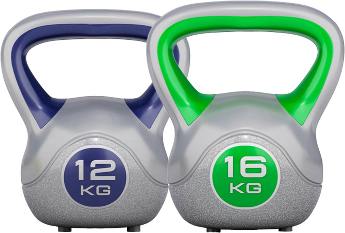Gorilla Sports Kettlebells - Kunststof Trendy - 12 kg & 16 kg - Set van 2