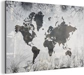 Wanddecoratie Metaal - Aluminium Schilderij Industrieel - Wereldkaart - Bloemen - Hout - 180x120 cm - Dibond - Foto op aluminium - Industriële muurdecoratie - Voor de woonkamer/slaapkamer