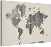 Wanddecoratie Metaal - Aluminium Schilderij Industrieel - Wereldkaart - Beige - Zwart - Wit - 150x100 cm - Dibond - Foto op aluminium - Industriële muurdecoratie - Voor de woonkamer/slaapkamer