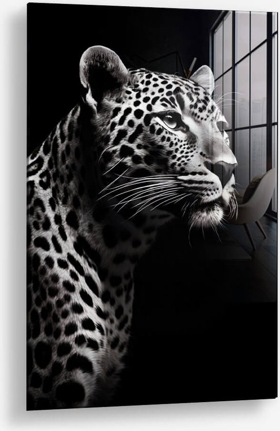 Wallfield™ - Leopard Black | Glasschilderij | Gehard glas | 60 x 90 cm | Magnetisch Ophangsysteem