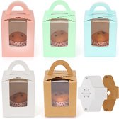 Belle Vous Lot de 25 Boîtes à Cupcakes en Carton Assorties - 9 x 9 x 15,5 cm - Boîtes à Muffins Recyclables Uniques avec Fenêtre PVC pour Mariage & Fête d'Anniversaire