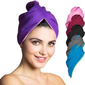 Haartulbandset, microvezel, 2 stuks, absorberend en sneldrogend, speciale tulbandhanddoek en haarhanddoek (paars-roze)