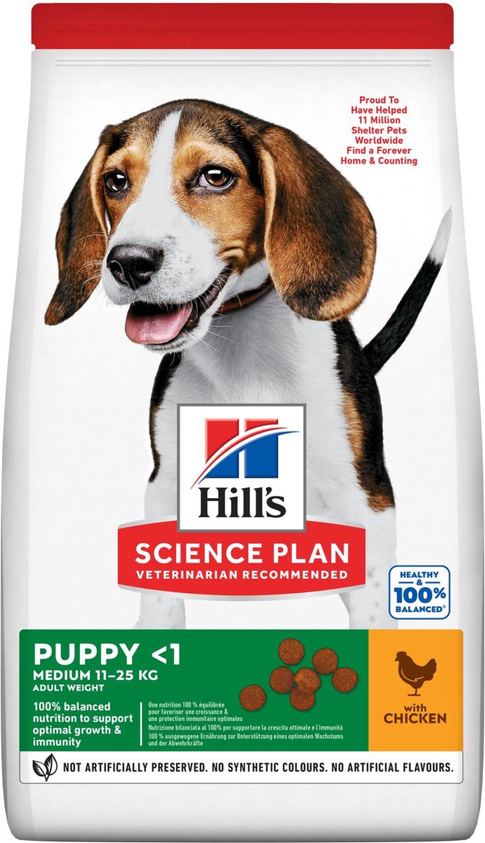 4x Hill's Medium Puppyvoer met Kip 800 gram