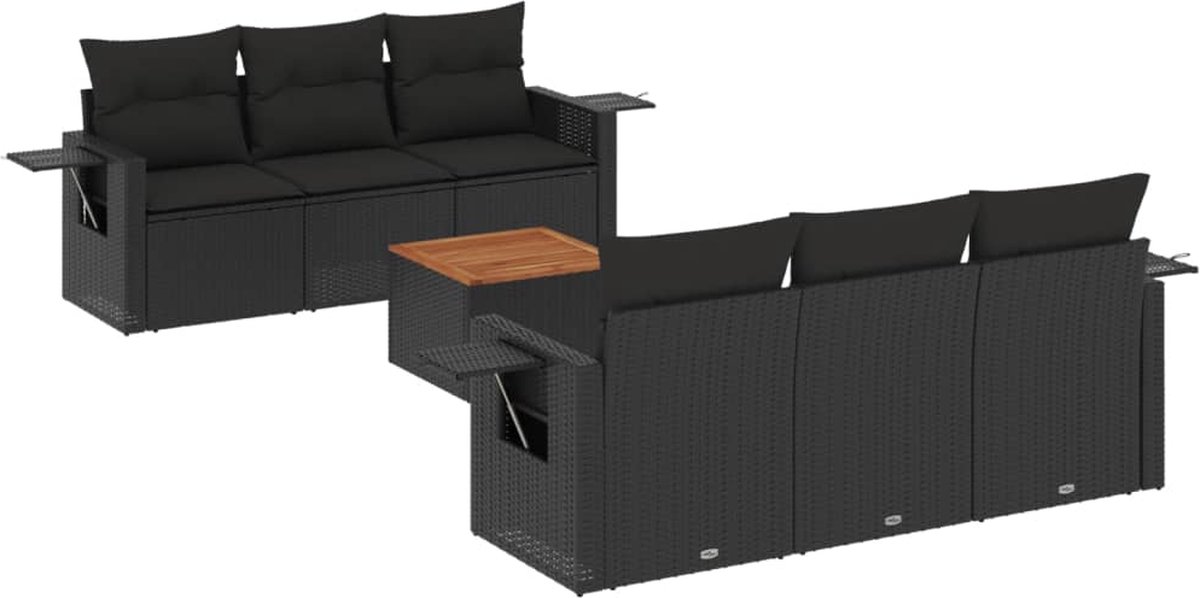 vidaXL 7-delige - Loungeset - met - kussens - poly - rattan - zwart