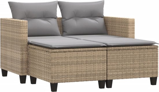vidaXL-Tuinbank-2-zits-met-voetenbanken-poly-rattan-beige