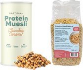 Protiplan | Mix Proteïne Muesli | Voordeelpakket | 1 x Voordeelpot Muesli Chocolade Karamel 1 x Muesli Naturel | Perfect voor een koolhydraatarm ontbijt of lunch