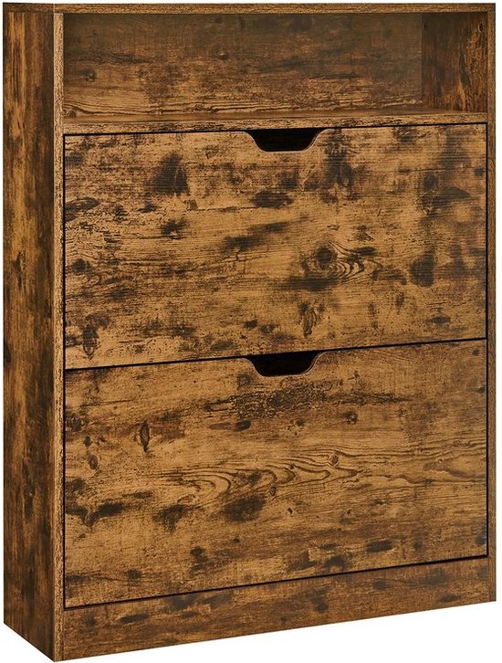 Meuble à chaussures - Étagère à chaussures - Avec 2 tiroirs - Pour 16 paires de chaussures - Bois - Marron