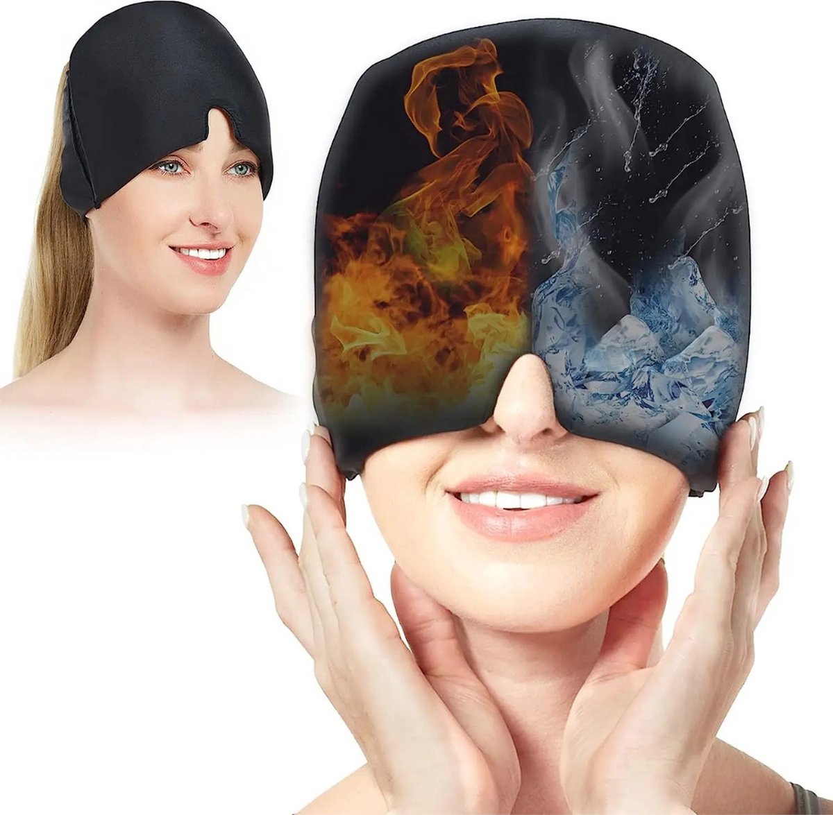 Goedkoopste Migraine Muts – Migraine Masker Warm&Koud – Oogmasker 360° Dikke Geldekking – Oogkussen Hoogwaardige Stof - Zwart