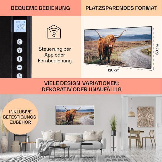 Klarstein Air Art Smart Infraroodverwarming, Infraroodverwarming met IoT/WiFi App-bediening, Open Raam Detectie, Infraroodverwarming met Thermostaat, Wandverwarming, CO2-vrije Elektrische Verwarming 700 W