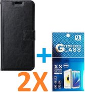 Portemonnee Book Case Hoesje + 2x Screenprotector Glas Geschikt voor: iPhone 15 - zwart
