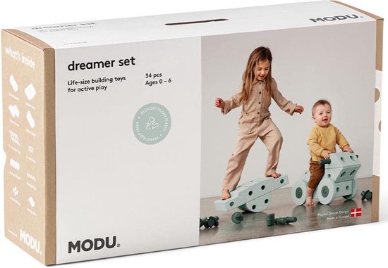 Modu Dreamer Kit - Zachte blokken - 33 onderdelen - Open Ended speelgoed - Speelgoed 1 -2-3 jaar - Ocean Mint / Forest Green
