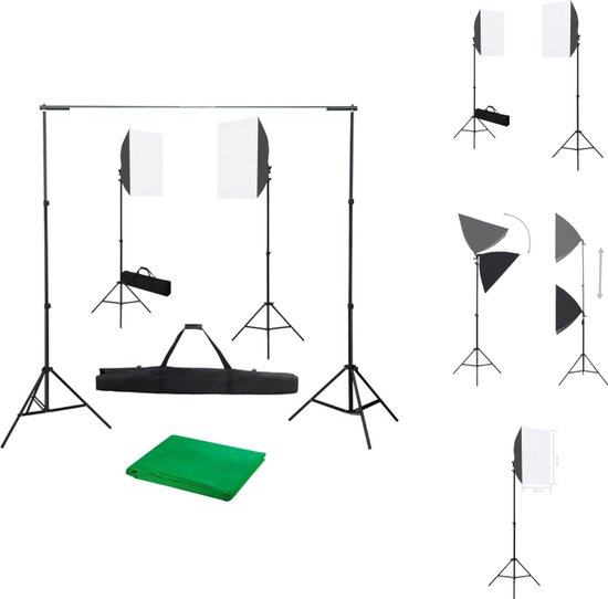 Foto: Vidaxl studioset achtergrond 300 x 300 cm groen inclusief softboxlampen en statieven fotostudio set