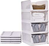 Set van 4 opvouwbare kledingkast-organizer, ladebox, stapelbare opbergdozen, plastic organizer, rek, kast voor kleding, slaapkamer, keuken, badkamer, wit