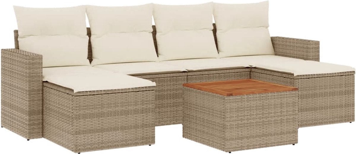 vidaXL 7-delige - Loungeset - met - kussens - poly - rattan - beige