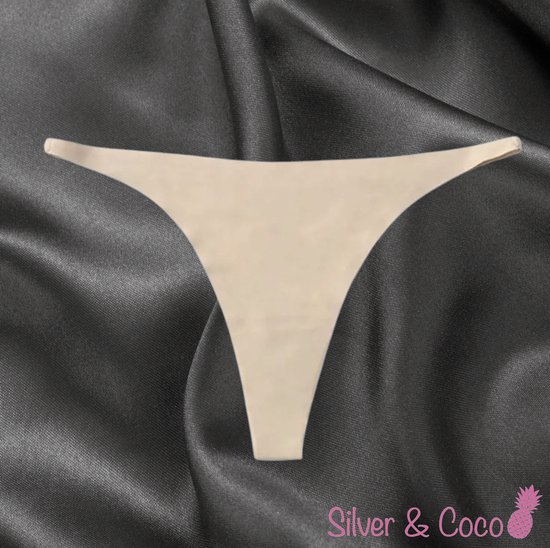 SilverAndCoco® - Naadloze String / Seamless Onderbroek Dames / Zacht Brazilian Slipje / Naadloos Stretch Ondergoed Vrouw / Nude Strings Dames Lingerie Broekje Slip - Beige / Large