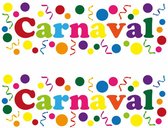 Carnaval/party decoratie raamsticker - 2x - gekleurde letters - versiering - 75 x 25 cm
