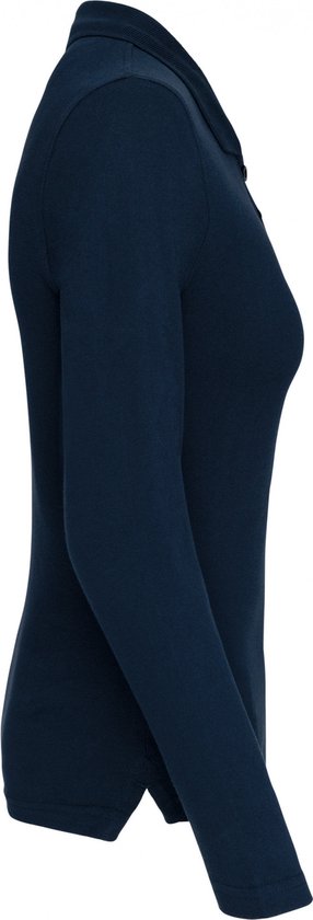 Polo Dames L Kariban Kraag met knopen Lange mouw Navy 100% Katoen