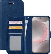 Hoes Geschikt voor Samsung S24 Hoesje Book Case Hoes Flip Cover Wallet Bookcase - Donkerblauw.