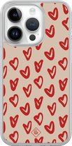 Casimoda® hoesje - Geschikt voor iPhone 14 Pro - Sweet Hearts - 2-in-1 case - Schokbestendig - Illustratie - Verhoogde randen - Rood, Transparant