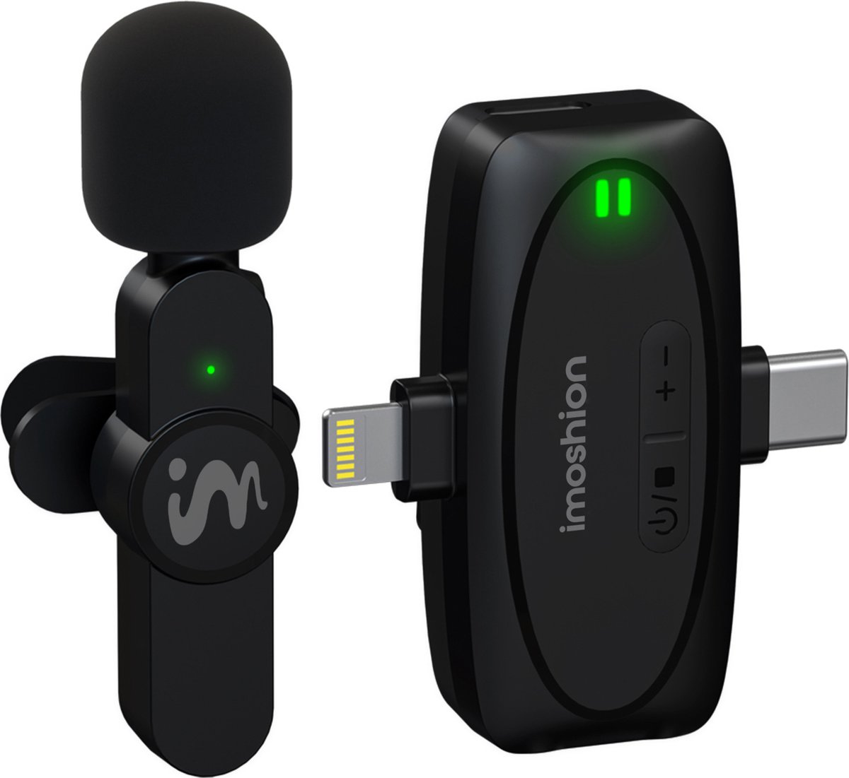 iMoshion Clip-On Microfoon voor telefoon - Wireless Mini Microphone - 50 Meter Bereik - Geschikt voor Lightning, AUX en USB-C - Voor o.a. Vlog en Livestream - Draadloos