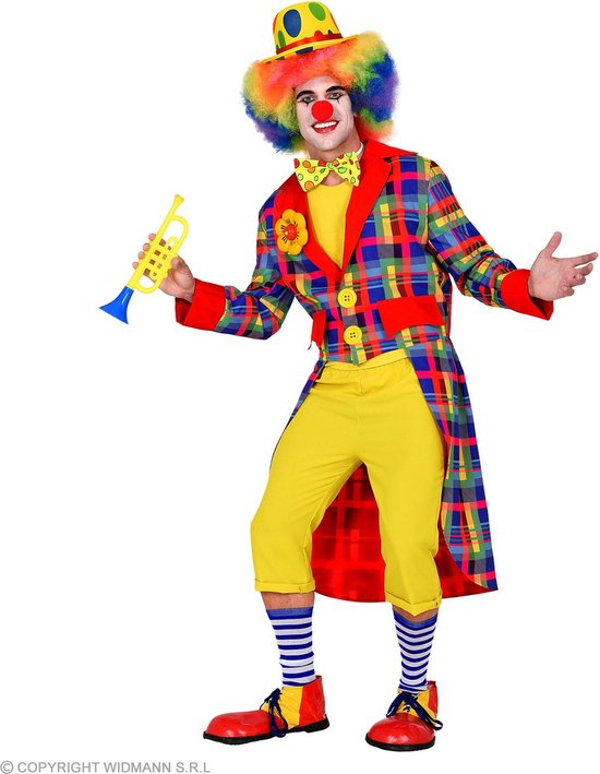 Widmann - Clown & Nar Kostuum - Kleurenkanon Opa Jan Clown Slipjas Man - Blauw - Medium - Carnavalskleding - Verkleedkleding