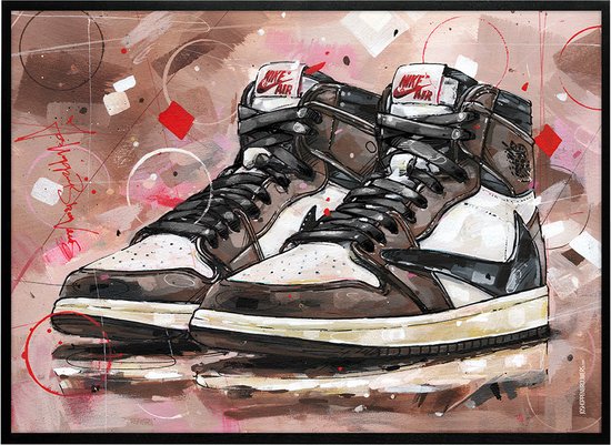 Sneaker print high - black laces 71x51 cm *ingelijst & gesigneerd