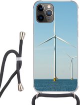 Hoesje met koord Geschikt voor iPhone 11 Pro Max - Windmolens in het IJsselmeer - Siliconen - Crossbody - Backcover met Koord - Telefoonhoesje met koord - Hoesje met touw