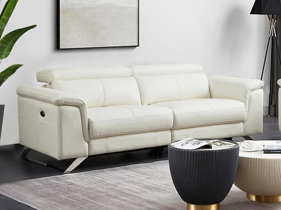 Canapé électrique 3 places en cuir de vachette blanc BREYT II L 220 cm x H 77 cm x P 108 cm
