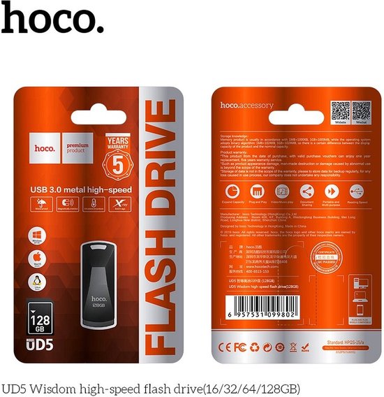 128GB Hoco Wisdom UD5 USB 3.0 Metal Memory Flash Disk Drive - Hoco