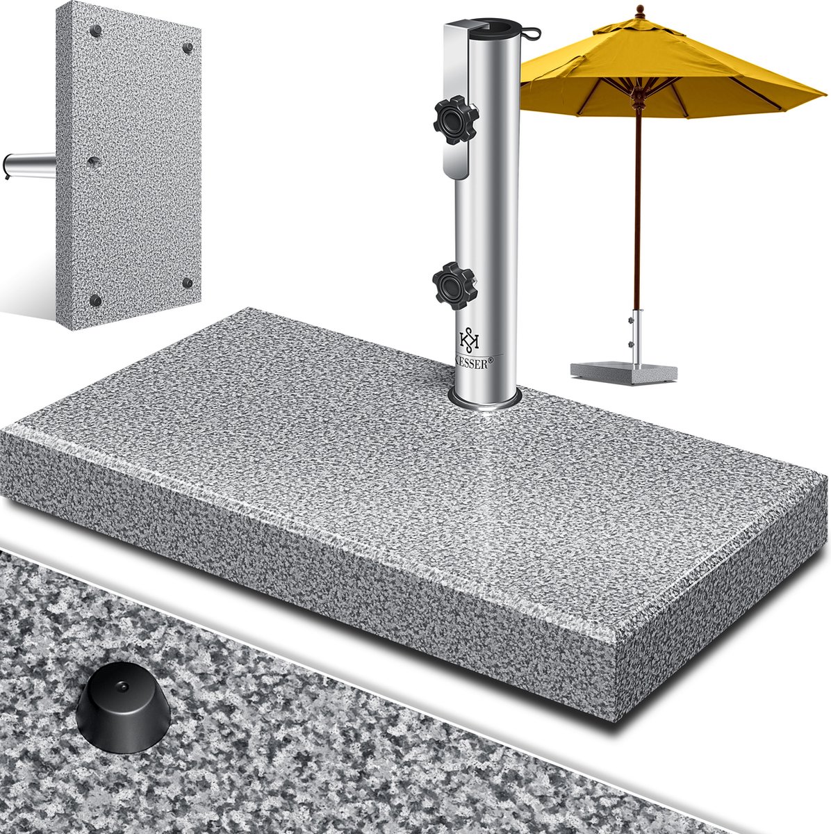 KESSER® Parasolvoet op wielen Graniet 25 kg - Parasol voet tot Ø38mm - Ø48mm verrijdbaar Rechthoek 51cm x 27,5cm - Grijs