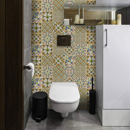 Ulticool Décoration Autocollant carrelages - Folklore Bloem Verte Ornement - Film pour Meubles - 15x15 cm - 15 pièces Film adhésif Autocollants pour carrelage d'armoire de cuisine Autocollants pour meubles - Autocollant - Salle de bain - Cuisine