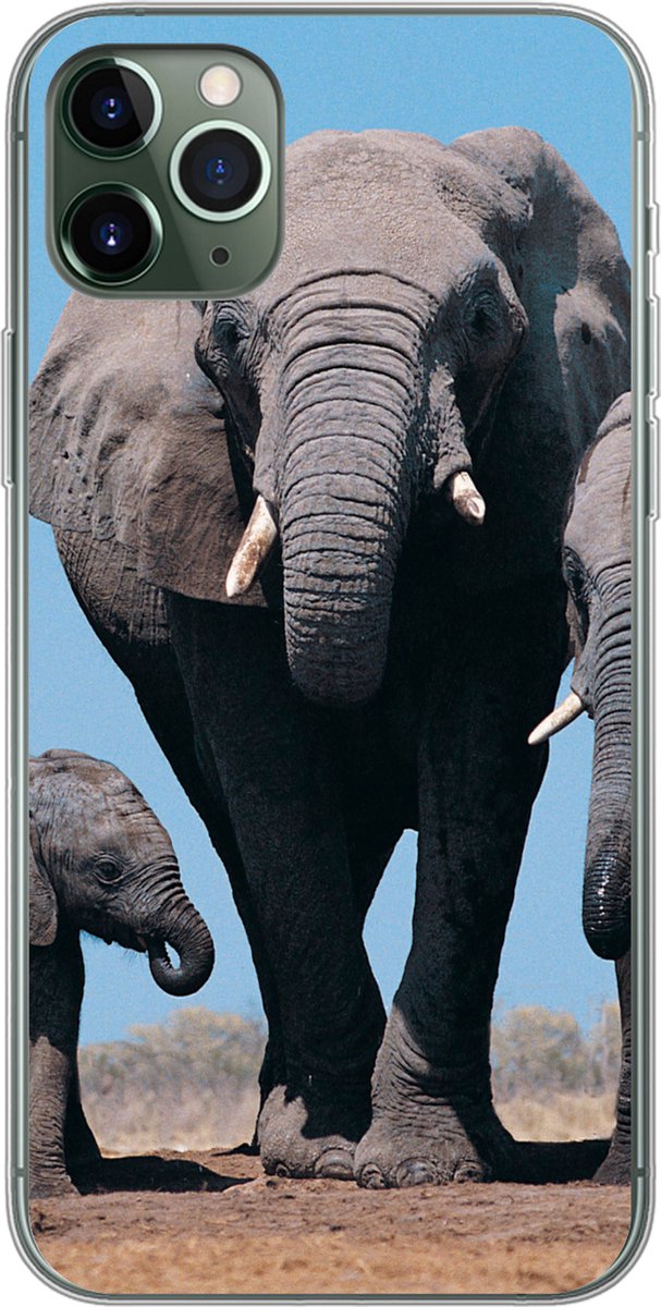 Telefoonhoesje Geschikt voor iPhone 11 Pro Max hoesje - Olifant - Vlakte - Dieren - Natuur - Siliconen Telefoonhoesje Telefoonhoesje