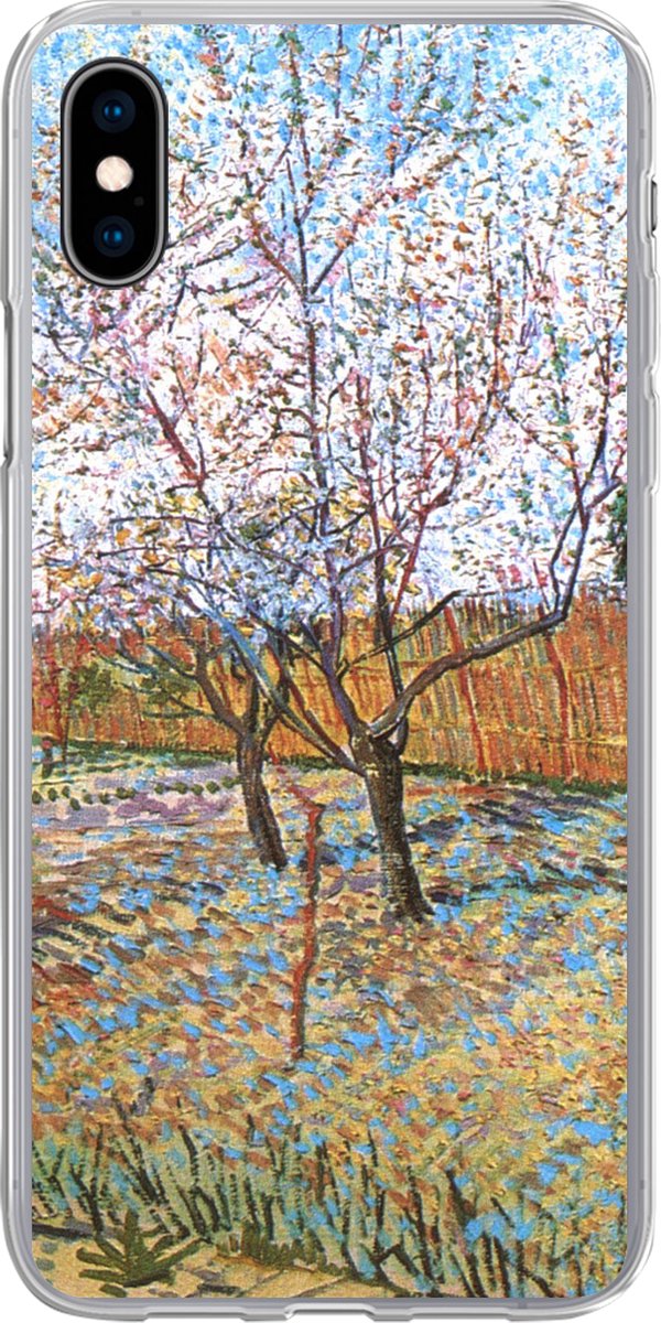 Telefoonhoesje Geschikt voor iPhone Xs hoesje - Bloeiende perzikboom - Vincent van Gogh - Siliconen Telefoonhoesje Telefoonhoesje