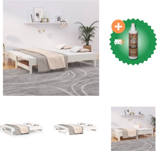 vidaXL Slaapbank uitschuifbaar 2x(100x200) cm massief grenenhout wit - Bed - Inclusief Houtreiniger en verfrisser