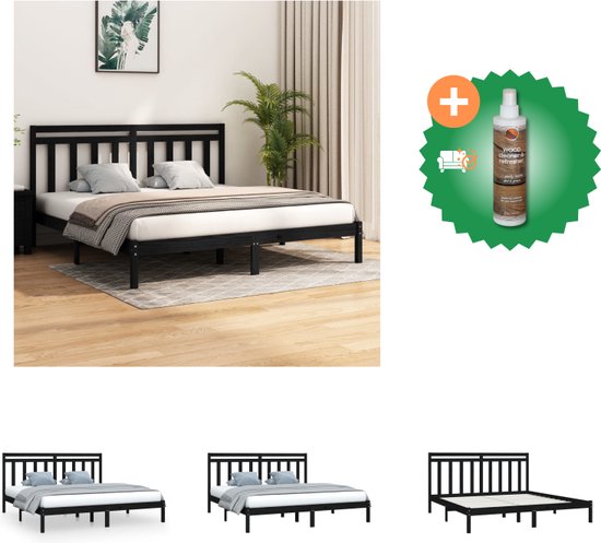 vidaXL Bedframe massief hout zwart 200x200 cm - Bed - Inclusief Houtreiniger en verfrisser