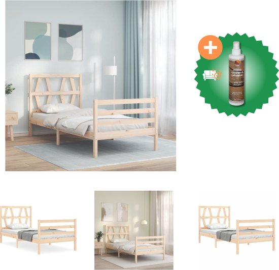 vidaXL Bedframe met hoofdbord massief hout 100x200 cm - Bed - Inclusief Houtreiniger en verfrisser