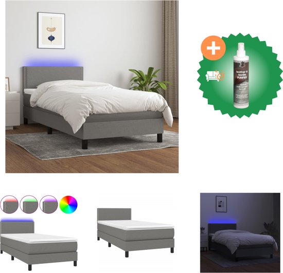 vidaXL Boxspring met matras en LED stof donkergrijs 100x200 cm - Bed - Inclusief Reiniger