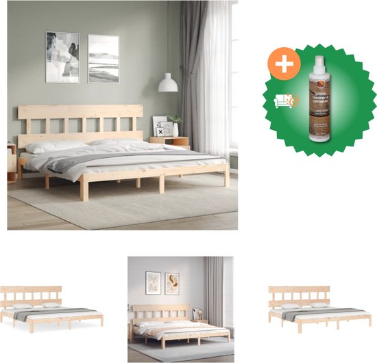 vidaXL Bedframe met hoofdbord massief hout 200x200 cm - Bed - Inclusief Houtreiniger en verfrisser